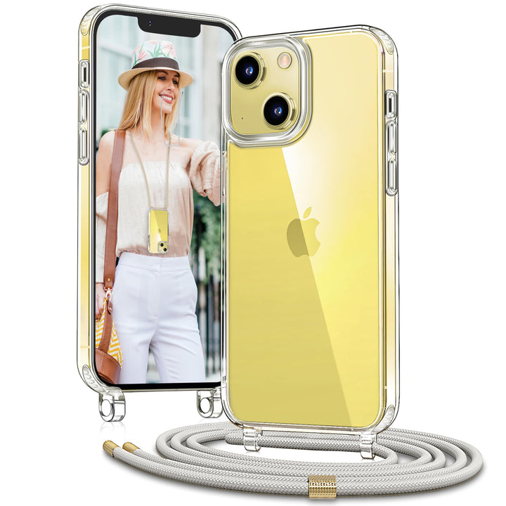 Handykette mit Band für Apple iPhone 14 Hülle und iPhone 13 Hülle - Necklace Handyhülle - Transparen
