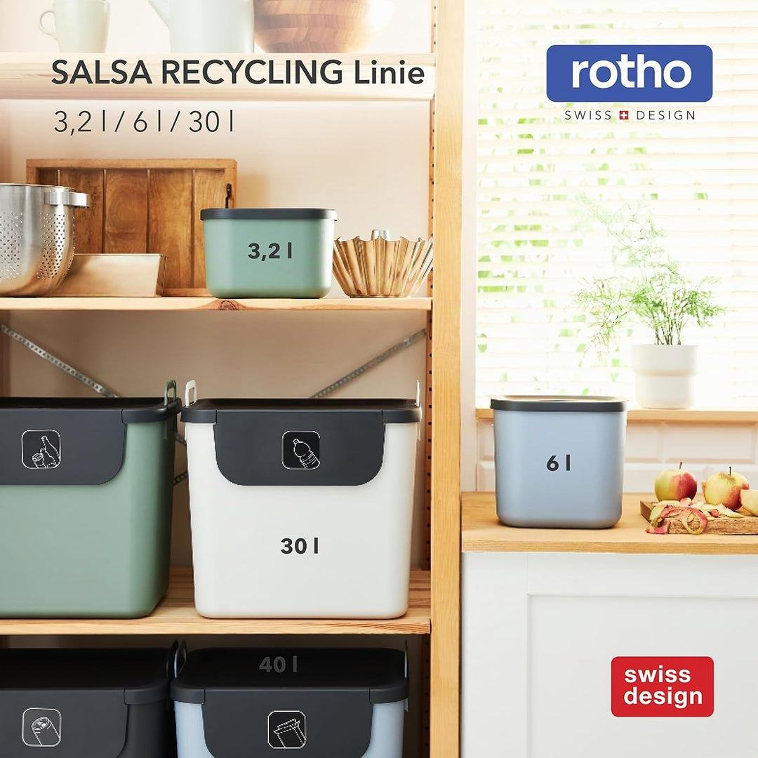 Rotho Salsa Biomülleimer 3,2l, mit Decekl Komposteimer, integrierte Hängevorrichtung, Kunststoff, 22