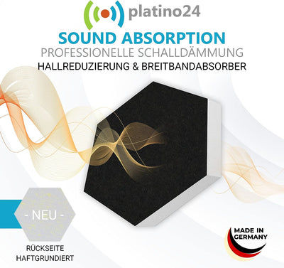 platino24 3D-Set Schallabsorber Colore aus Basotect G+ mit Akustikfilz, 6 Waben in Schwarz je Ø30cm,