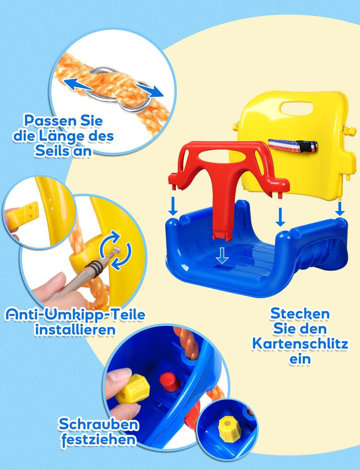 Glymnis Babyschaukel 3 in 1 Kinderschaukel Babysitz verstellbar und mitwachsend Schaukelsitz Gartens