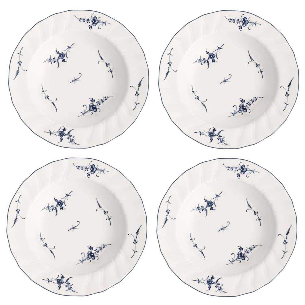 Villeroy &amp; Boch VIEUX LUXEMBOURG Suppenteller 4er Set 23cm weiss blau Porzellan