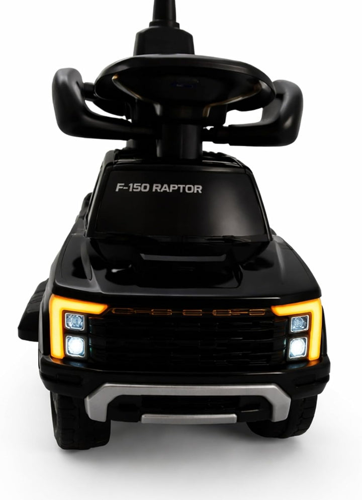 Lemodo Rutschauto Ford F-150 schwarz mit Schiebestange, Kinderfahrzeug aus Kunststoff mit Sound-Lenk