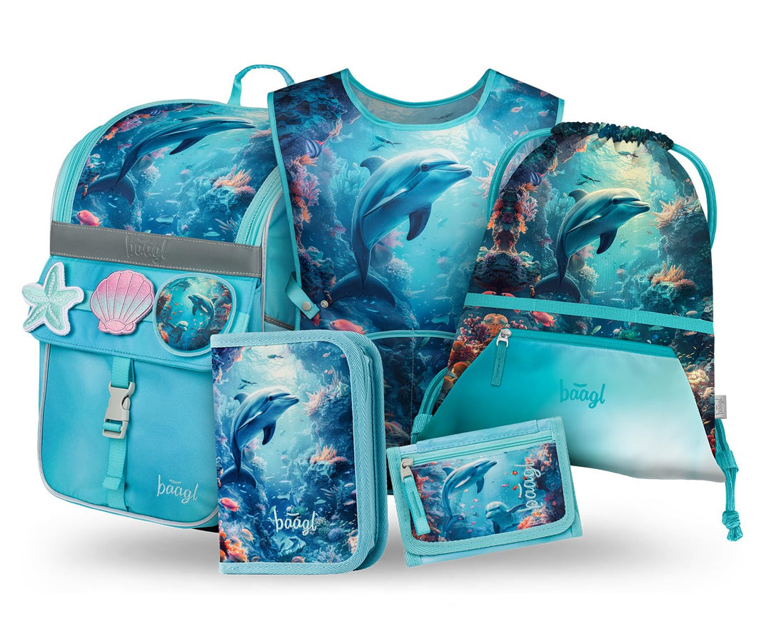 Baagl Schulranzen Jungen Mädchen Set 5 Teilig (Zippy Schultasche für 1. Klasse, Mäppchen, Turnbeutel