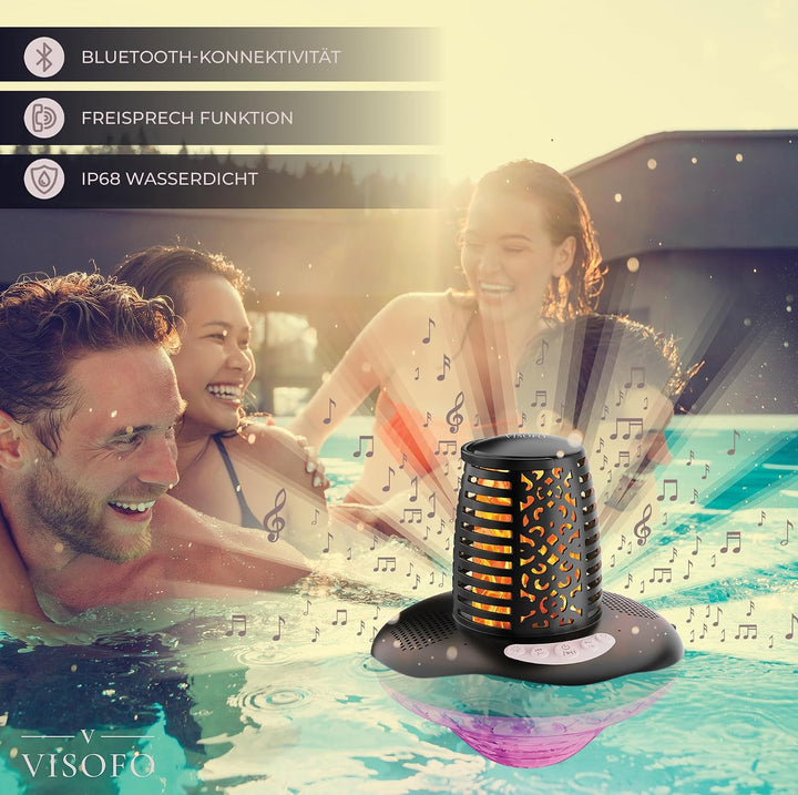 VISOFO Schwimmender Bluetooth-Pool-Lautsprecher mit Lichtern | Poolzubehör über dem Boden und im Erd