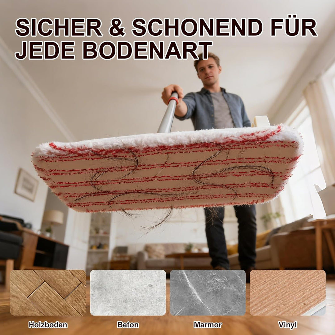 Grosser Mikrofasermopp 41*22cm, Flacher Wischmopp 5 Pads für Boden | 360° drehbarer Bodenwischer Set