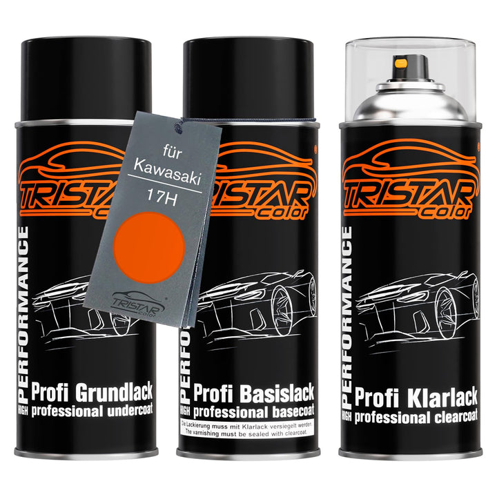 TRISTARcolor Motorradlack Spraydosen Set für Kawasaki 17H Orange Perl Grundlack Basislack Klarlack S