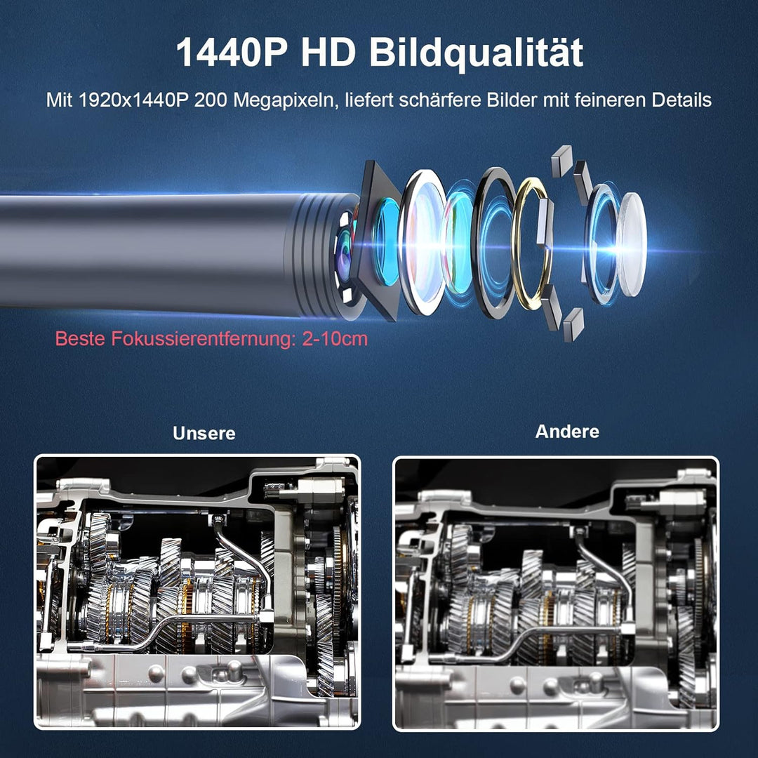 Endoskopkamera mit Licht, WiFi Endoskop Handy 1440P HD, 2.0 Megapixel Inspektionskamera für iPhone A