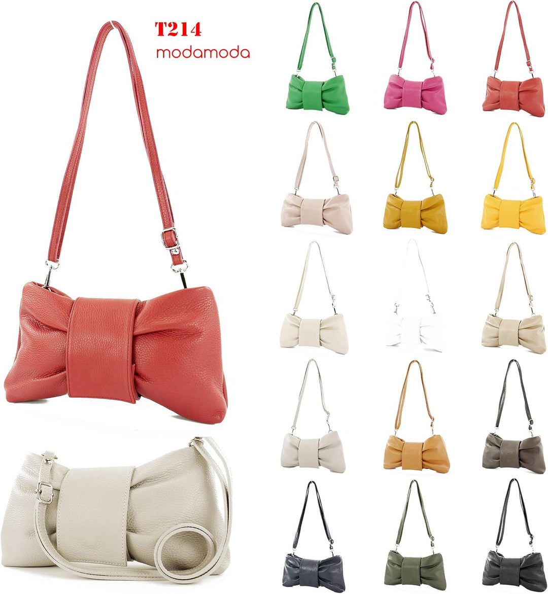 modamoda de - T214 - ital. Umhängetasche Clutch Leder Klein Zitronengelb, Zitronengelb