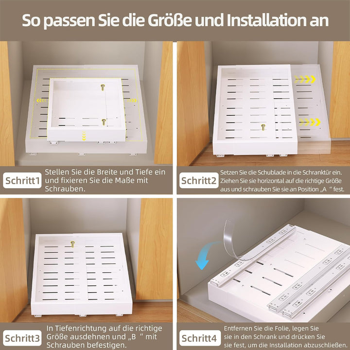 NETEL 2 Pack 4-Wege-erweiterbarer Schublade mit Kleber, Teleskopschublade (Einstellbare 43.5-55cm T