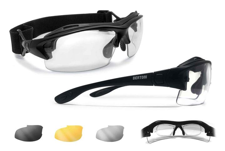BERTONI Sportbrille mit Sehstärke für Brillenträger Selbsttönend Antibeschlag UV Schutz Gläsern und