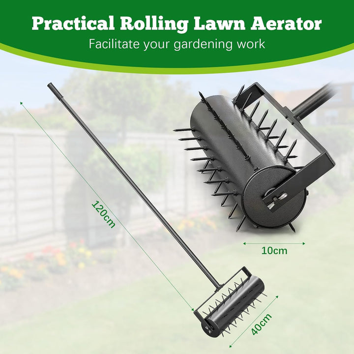 Aerifizierer für Rasen, Walzentyp Rasenbelüfter, Hand Rasenlüfter mit Stiel & 5cm Nägeln & Spritzsch