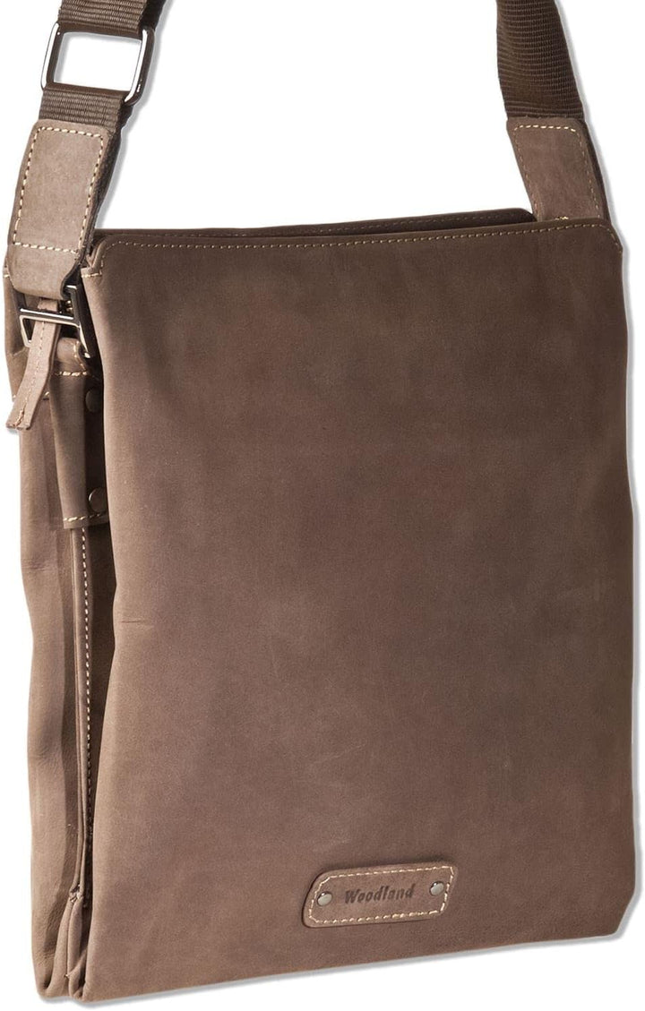 Woodland Umhängetasche mit Tabletfach aus naturbelassenem Büffelleder in Dunkelbraun/Taupe