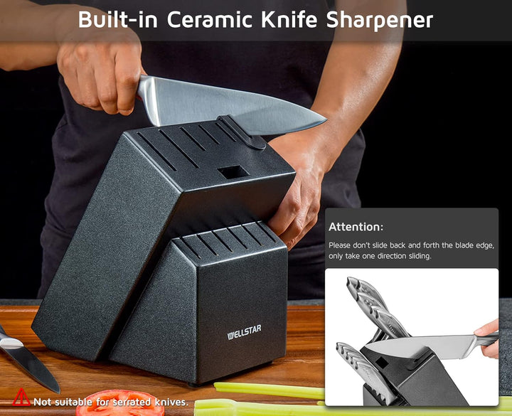 Messerblock ohne Messer, WELLSTAR Naturholz Küchenmesser Block ohne Messer–Hartholz Arbeitsplattenme