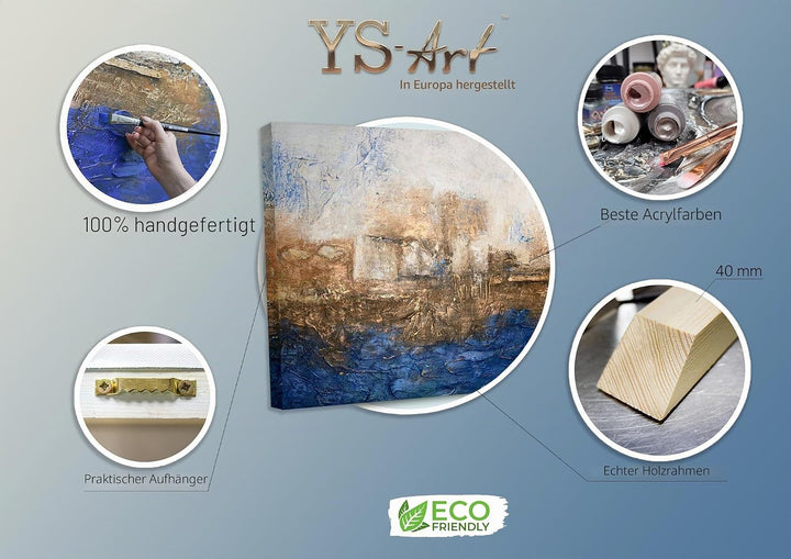 YS-Art Abstrakt Acryl Gemälde auf Leinwand Marine handgemalt Wandbilder Wohnzimmer modern Wohndekor