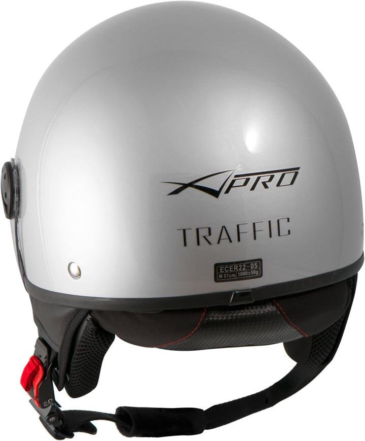 Motorradhelm Motorrad Roller Jet Helm Innensonnenblende 2 Viser SonicMoto 60 cm (XL) Silber, 60 cm (