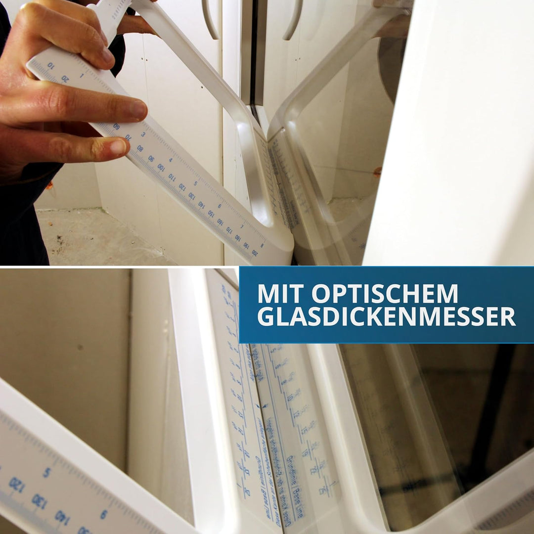 hedue® GlassCheck - Glasdickenmesser, Dickenlehre zur Messung der Glasstärke von Scheiben & Isolierv