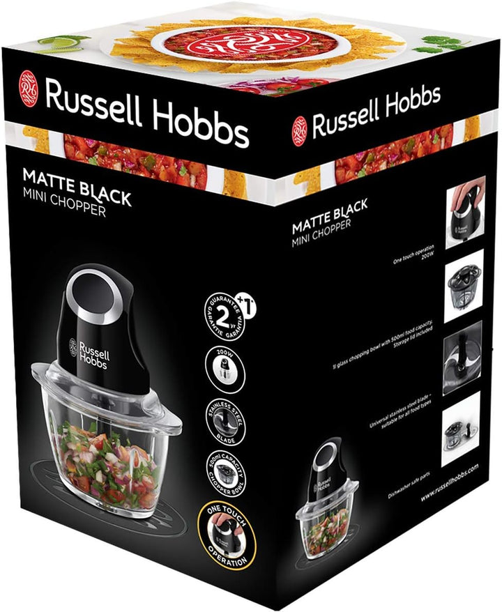 Russell Hobbs Zerkleinerer elektrisch Mini [Glasbehälter inkl. Aufbewahrungsdeckel] Matt Schwarz (50