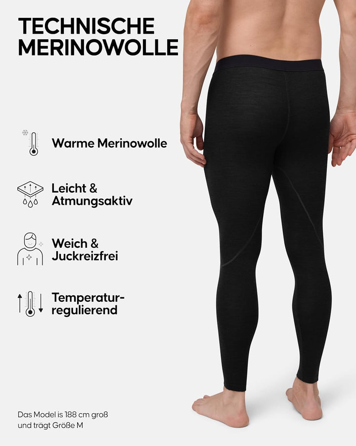 DANISH ENDURANCE Merino Funktionshose, Premium Thermo-Unterwäsche, Lange Unterhose, Temperaturreguli