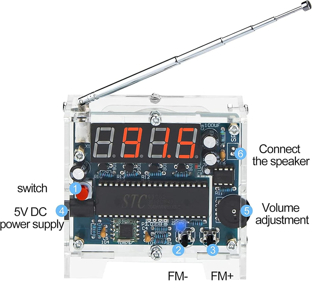 DIY Radio FM Empfänger Kit - Digitalradio 87MHz-108MHz Einstellbar Wireless Empfänger Lautsprecher m