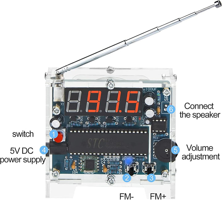 DIY Radio FM Empfänger Kit - Digitalradio 87MHz-108MHz Einstellbar Wireless Empfänger Lautsprecher m