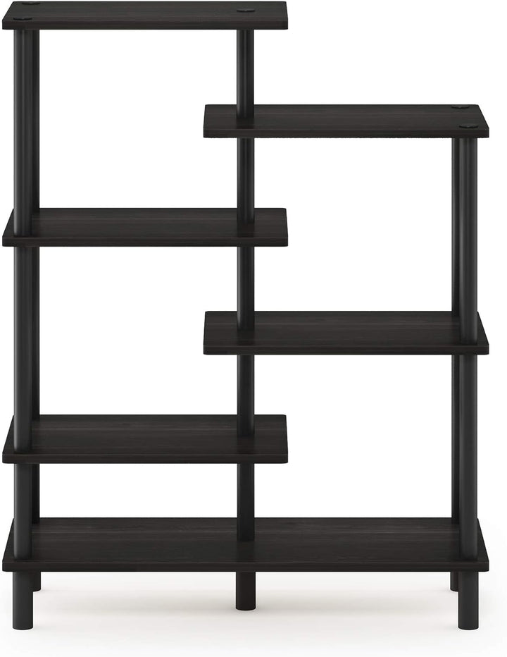 Furinno Akzent-Deko-Regal mit unterschiedlichen Ebenen, holz, Espresso/Schwarz, 29.49 x 80 x 100.2 c