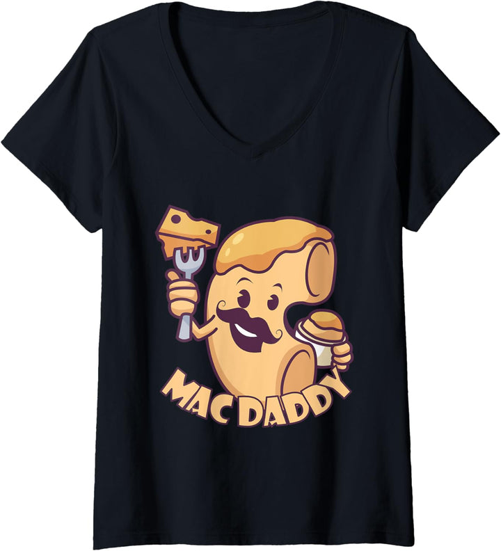 Damen Lustige Mac Daddy Nudeln Mac N Cheese Dad Macaroni Pasta T-Shirt mit V-Ausschnitt