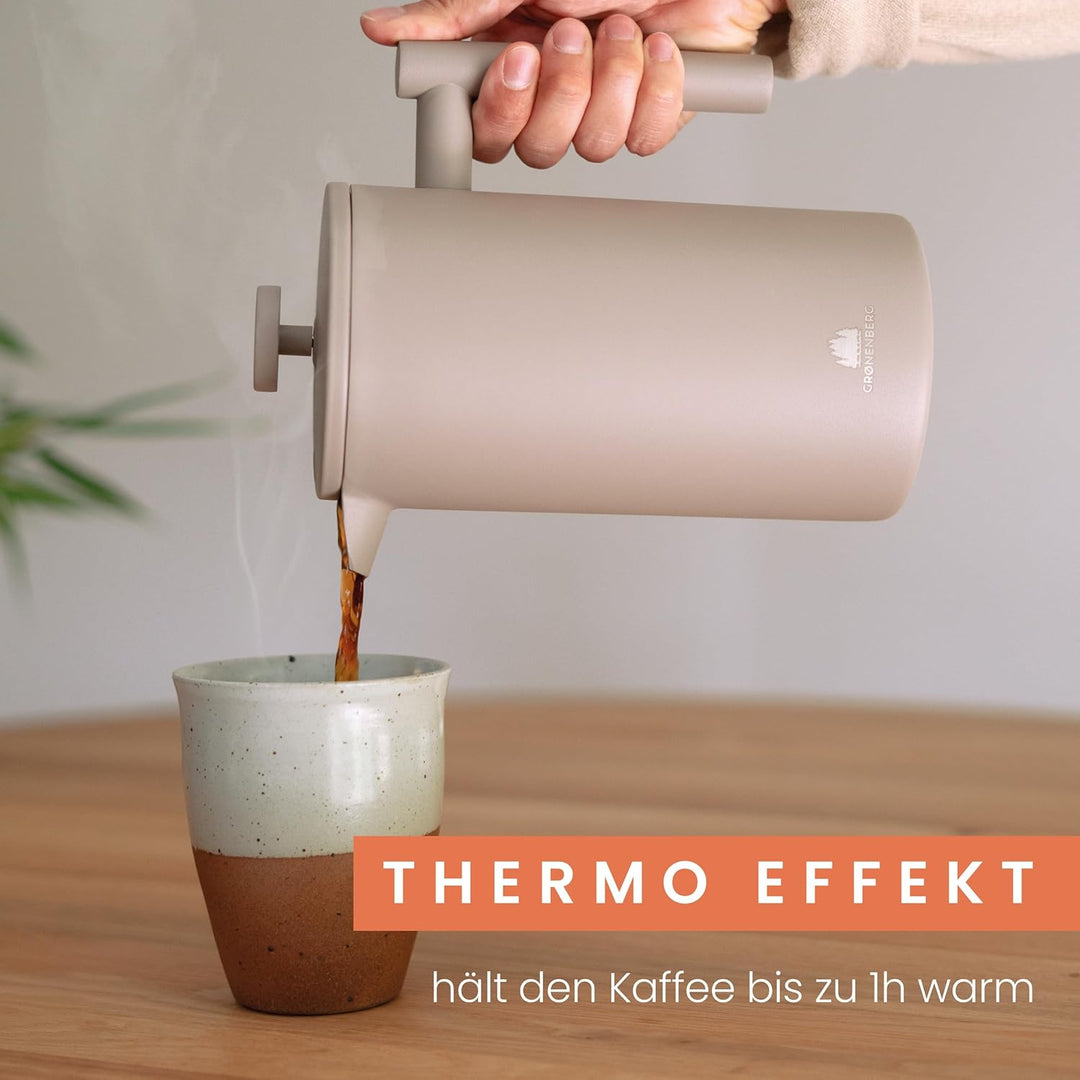 Groenenberg French Press Earth 600 ml o. 1 Liter I Hochwertige Kaffeepresse mit Thermo Warmhalte-Fun