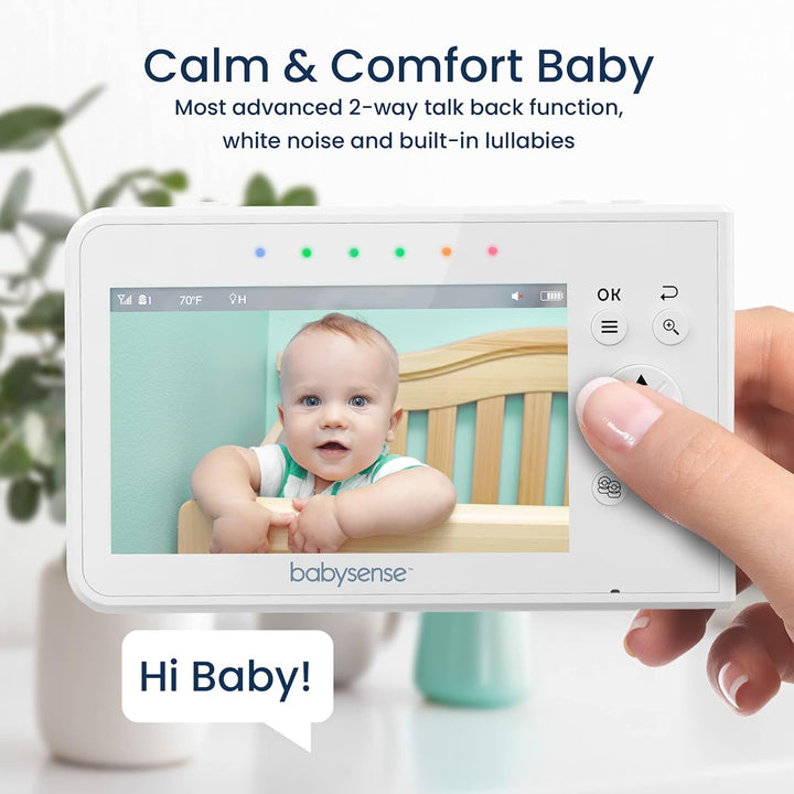 Babysense Babymonitor mit Geteilter Bildschirm 4,3“, Video Babyphone mit zwei Kameras, PTZ-Funktion,