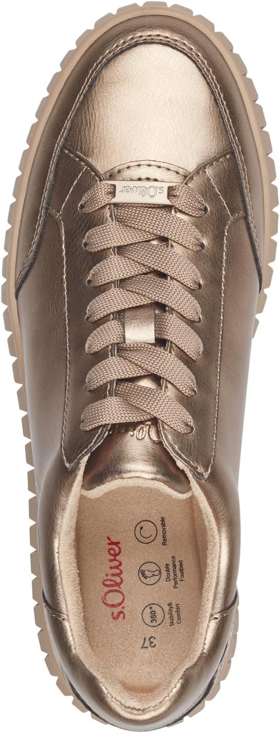 s.Oliver Damen Sneaker flach Low Top Vegan 37 EU Beige Metallic, 37 EU Beige Metallic