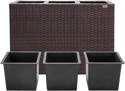 Casaria® Blumenkasten 3 Innentöpfe Polyrattan Herausnehmbar Wasserablauf Outdoor Rechteckig Pflanzka