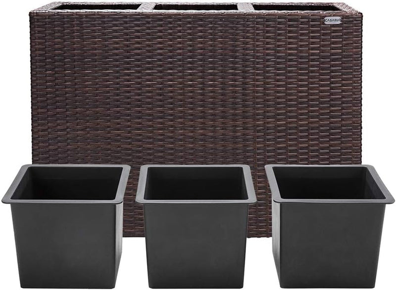 Casaria® Blumenkasten 3 Innentöpfe Polyrattan Herausnehmbar Wasserablauf Outdoor Rechteckig Pflanzka