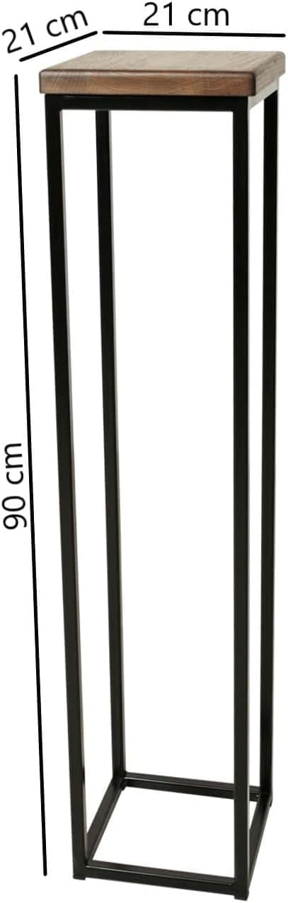 1 BestLoft Blumensäule Dora aus Eiche - Dekosäule im schlanken Design + Stahlgestell (Gestell Schwar