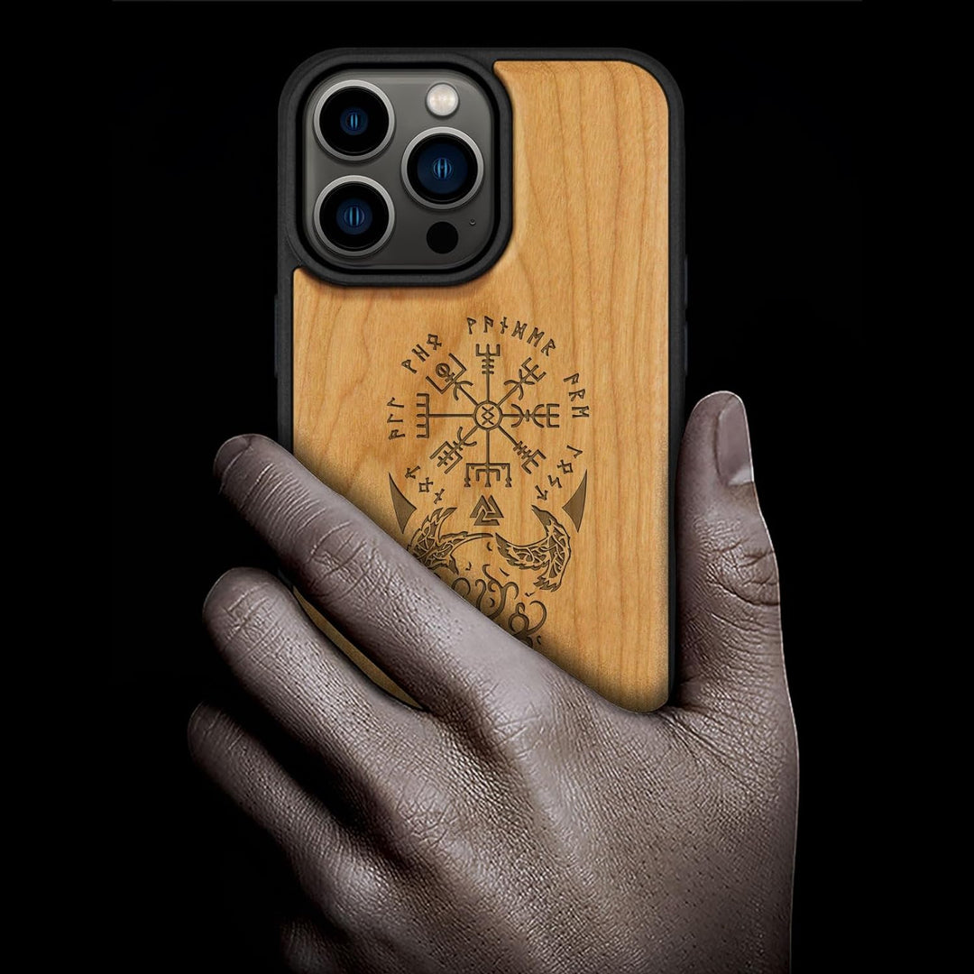 Carveit Holz Cover für iPhone 15 Pro Max hülle, Kompatibel mit Magsafe Silikon Stossfeste Cover, Mag