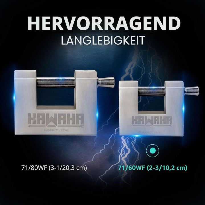 71/60KD-3SK Vorhängeschloss Aus Edelstahl, D-Förmig, Robust, Mit Schlüssel für Garagentor, Container