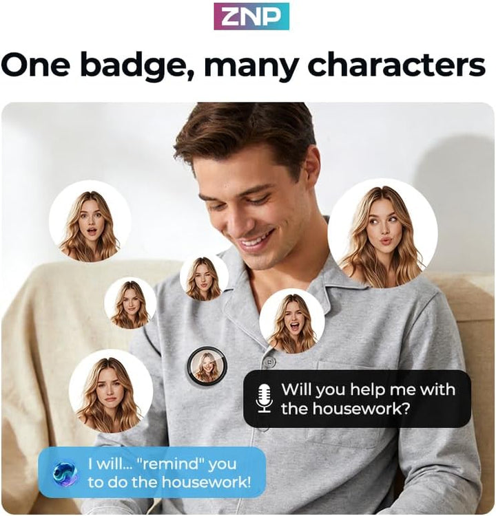 ZNP Digitales Badge, KI-Badge für Gesprächsübersetzungen in 60 Sprachen, Anpassbarer Anime-Stil Digi