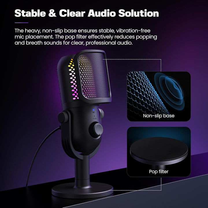 USB Mikrofon PC Gaming RGB: Microphone PC Schwarz - Gaming Zubehör PS4 & PS5 - Gaming Mic mit Stumm