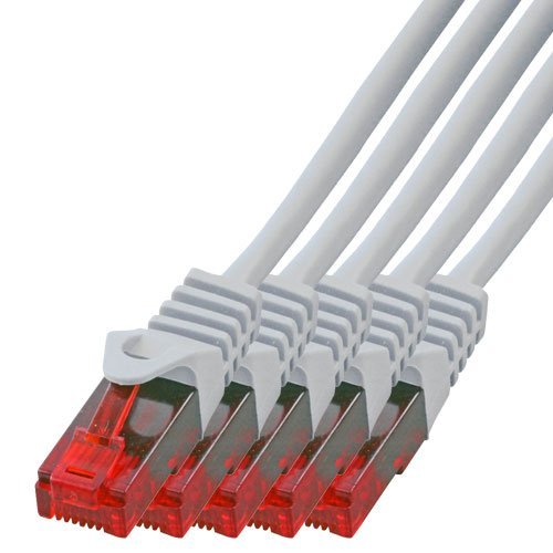 BIGtec - 5 Stück - 50m Gigabit Netzwerkkabel Patchkabel Ethernet LAN DSL Patch Kabel grau (2x RJ-45