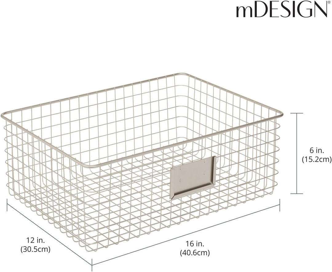 mDesign 4er-Set Allzweckkorb aus Metall – Aufbewahrungskorb mit Beschriftungsfeld für Küche, Vorrats