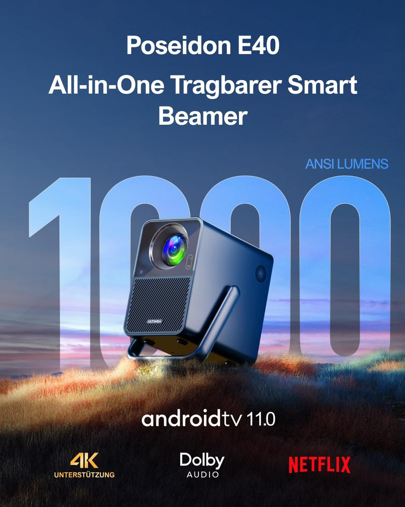 ULTIMEA Beamer Android TV 11.0 mit NETFLIX 10.000+ Apps, True 4K Heimkino Beamer Unterstützung 1000