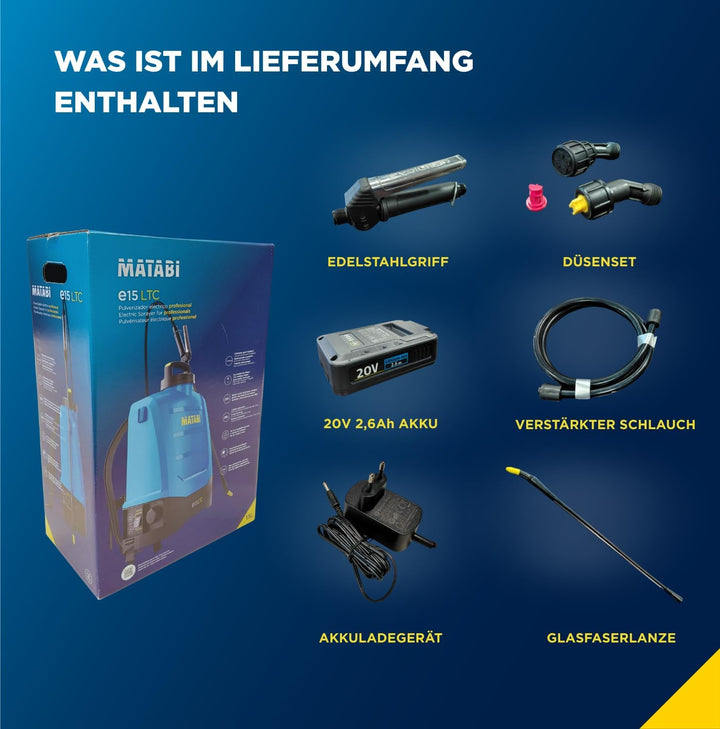 Matabi e15 LTC Elektrischer Sprüher - Herausnehmbarer Li-Ion 20V Akku - Bis zu 375L Autonomie - Elek