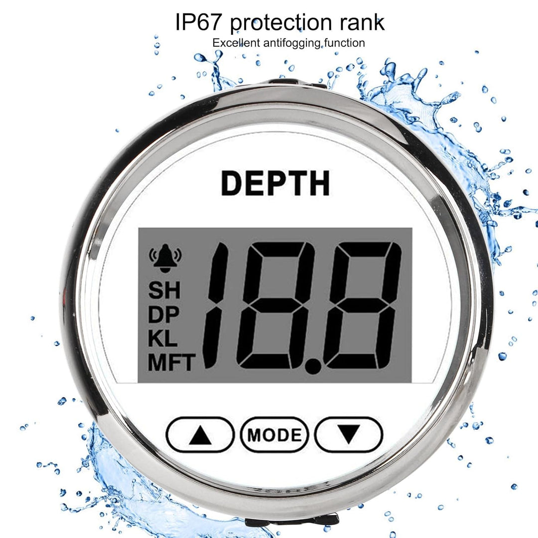 Keenso 9‑32 V Bootstiefenmesser, Wasserdichter Dash Echolotgeber mit Weisser Hintergrundbeleuchtung