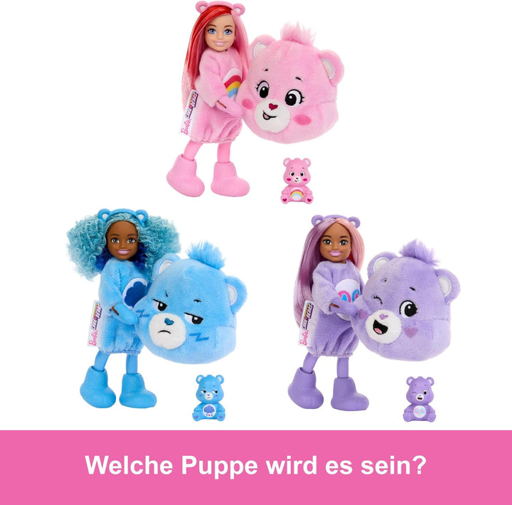 Barbie Cutie Reveal Chelsea-Puppe und Accessoires, Glücksbärchis-Reihe, kleine Puppe mit Plüschkostü