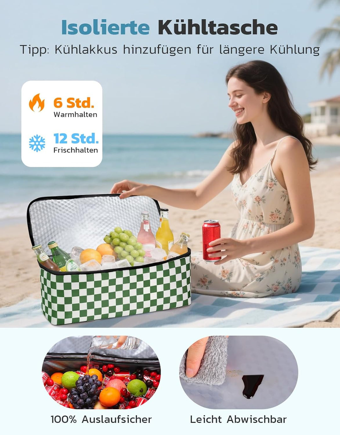 ISEYOU Strandtasche XXL Familie mit Kühltasche, Gross Strandtasche mit Reissverschluss Wasserdicht S
