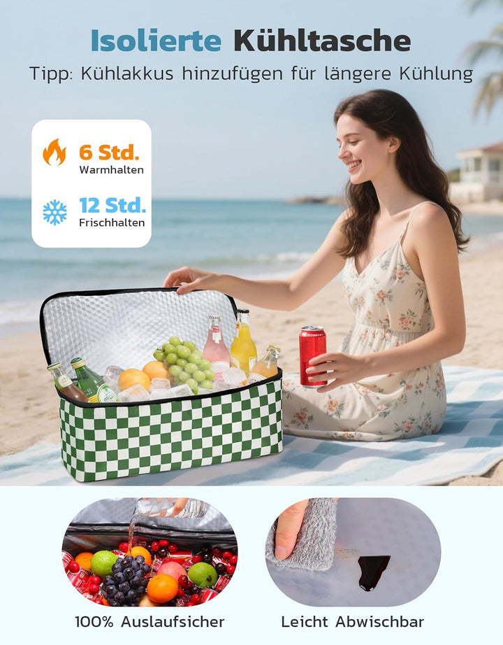 ISEYOU Strandtasche XXL Familie mit Kühltasche, Gross Strandtasche mit Reissverschluss Wasserdicht S