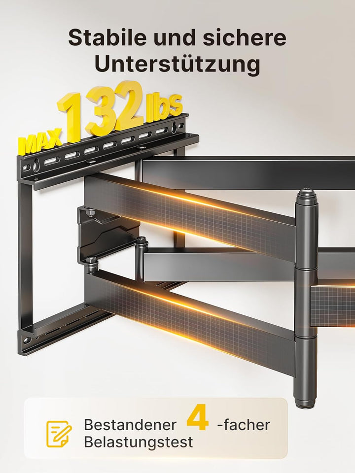 monTEK Langarm 1080mm TV Wandhalterung für 43-90 Zoll Flach & Curved Monitor bis zu 60kg, Schwenkbar