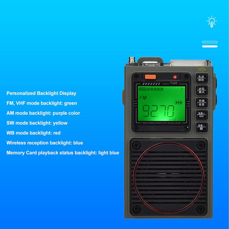 Volle Band Tragbares Radio, FM-Radio, AM Mittelwelle, SW-Kurzwelle, Bass-Stereo-SOS-Alarm, Bluetooth