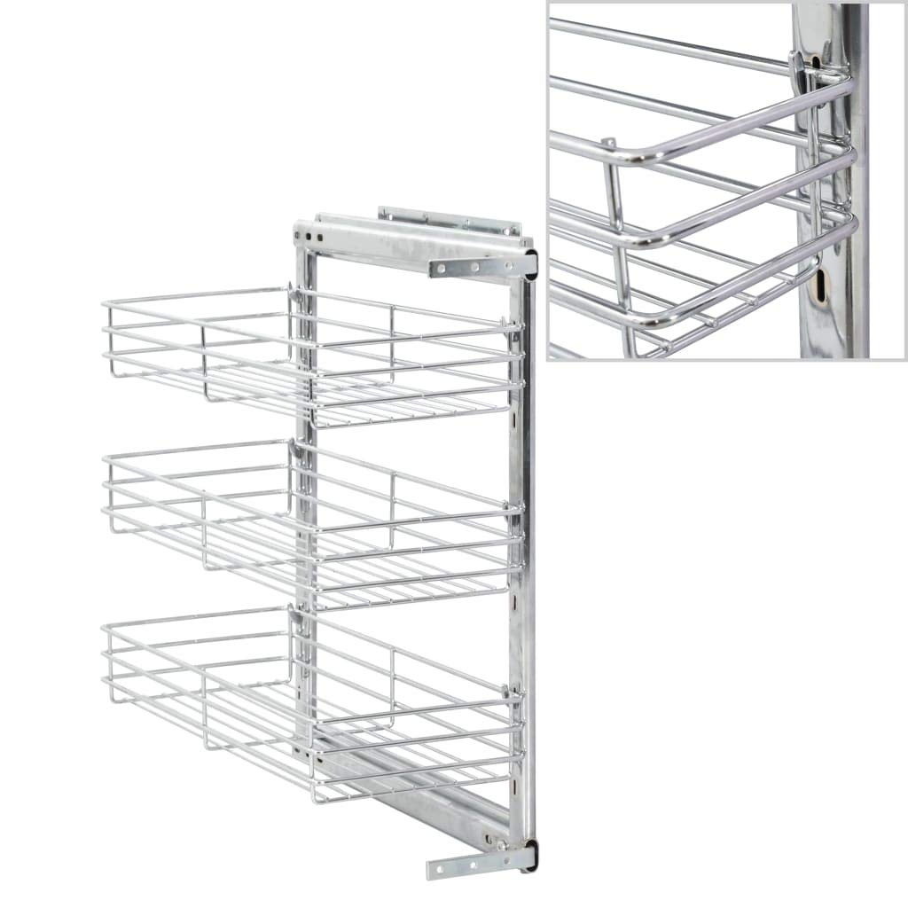INLIFE 3-stufiger Ausziehbarer Küchen-Drahtkorb Silbern 47x25x56 cm,6.7kg,50969