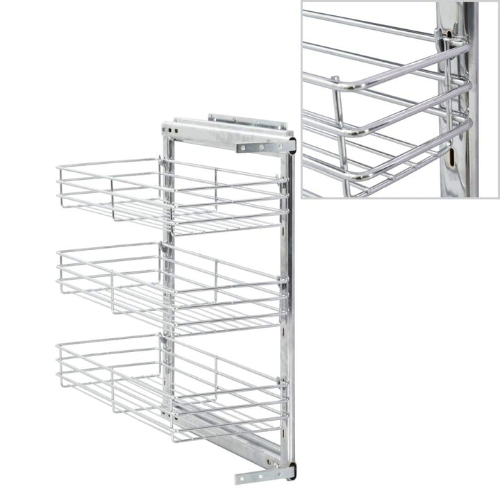 INLIFE 3-stufiger Ausziehbarer Küchen-Drahtkorb Silbern 47x25x56 cm,6.7kg,50969