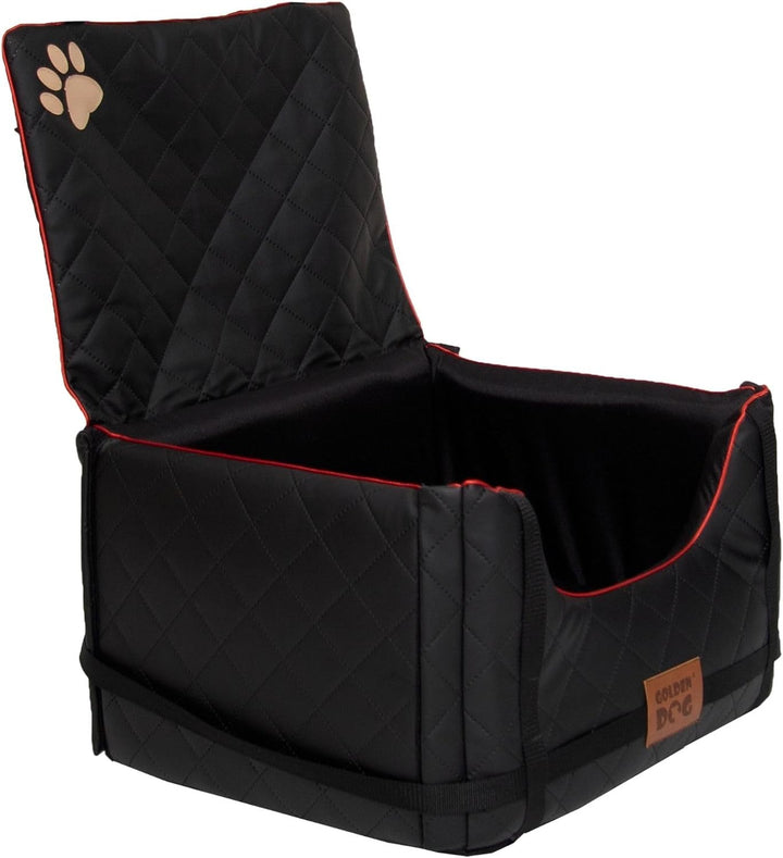 Golden Dog - Transportbox Hund mit Sicherheitsgurt XL-75x55x33 cm - Leder Imitation Autositz Hund, W