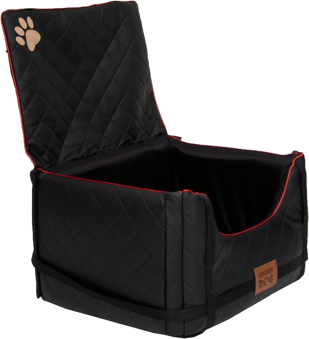 Golden Dog - Transportbox Hund mit Sicherheitsgurt S-45x35x33 cm - Leder Imitation Autositz Hund, Wa